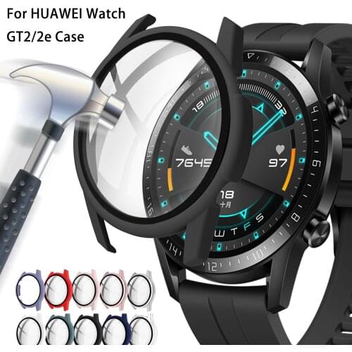 Glass+Case for huawei watch GT2 2e 46mm 42mm Accessories Full Coverage Screen Bumper Tempered correa huawei gt2e Cover protector