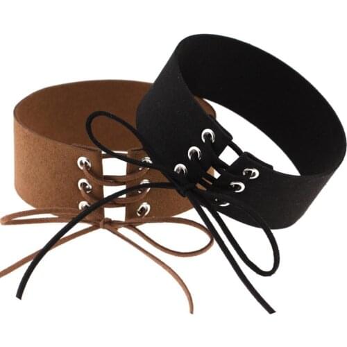 New Handmade Black Brown White Multicolor Vintage Soft Wide Leather Collar Colier Maxi Choker Necklace Women Femme Jewelry