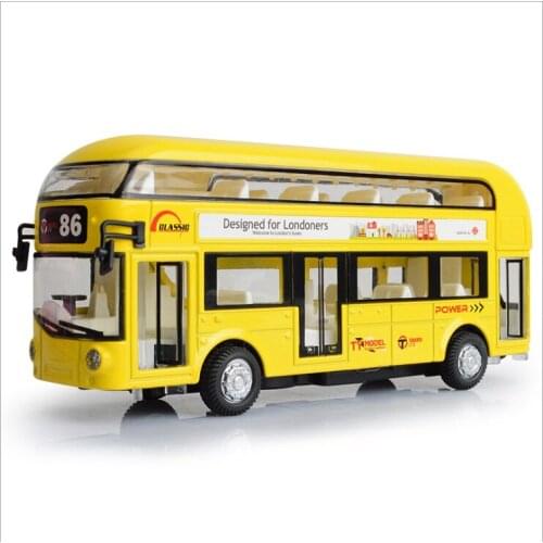 1:50 Alloy Double Deck Tour Bus Air Conditioning Bus City Bus Model Childrens Sound And Light Toy Car Yellow Car