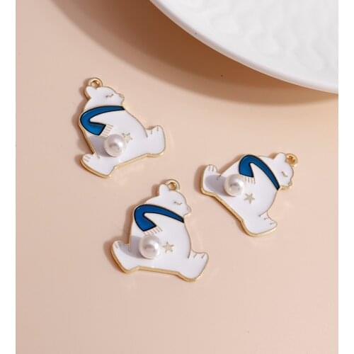 10pcs 23*29mm Enamel Running Bear Pearl Charms for Jewelry Making DIY Cute Animal Charms Pendants Necklaces Earrings Accessories