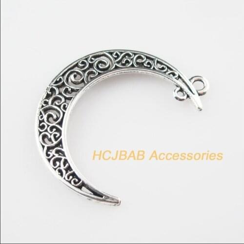 10Pcs Tibetan Silver Color Flower Moon Charms Pendants 30x40mm