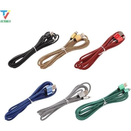 100pcs/lot Metal double color nylon woven twist wire Micro 5pin 8pin Type-C usb data sync charger cable cord for cell phones