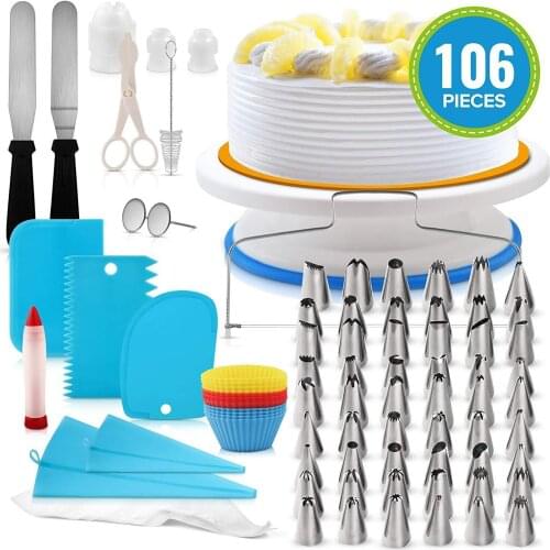 106pcs Cake Decorating Supplies Cake Turntable Set Pastry Tube Fondant Tool Baking Supplies DIY Piping Nozzles Tips Tools K240