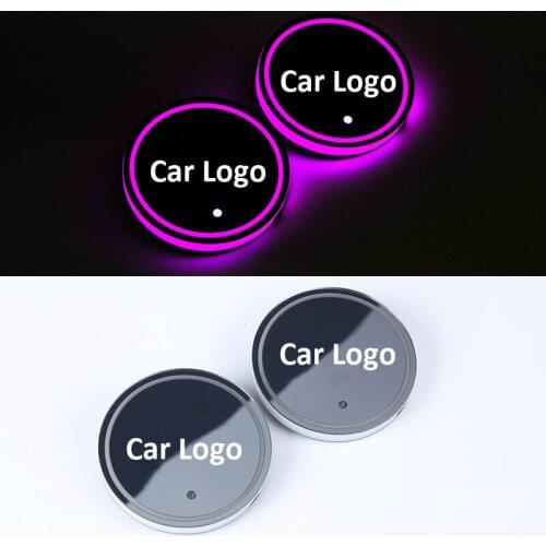 2Pcs USB charging Car Led Cup Holder Water Bottom Mat RGB Light Decor Cover Luminous Trim Lamp Pad Ornament Coaster Accessories