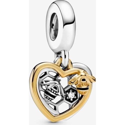 2020 New 925 Sterling Silver Beads Hearts & Bees Dangle Charms fit Original Pandora Bracelets Women DIY Fashion Jewelry