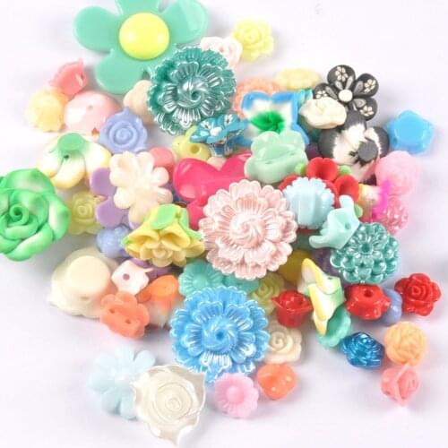 25g Mixed color random flower Acrylic Spacer Beads For Jewelry making and Send 1 meter elastic rope YKL0794