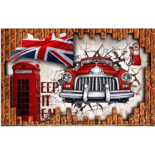 3d wall murals wallpaper for living room British retro red telephone booth classic car bar home decor wall paper for walls 3 d