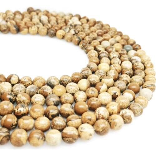 4-12mm Fashion Jewelry Natural Gemstone Yellow Picture Jasper Beaded Loose Beads DIY Jewelry Making Bracelet Necklace Stone