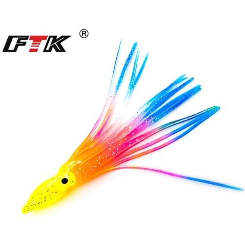 FTK 5pcs/15pcs Soft Squid Rubber Skirts 9cm 12cm Octopus Soft Fishing Lures Fishing Jigs Head Tuna Sailfish Baits 8 colors