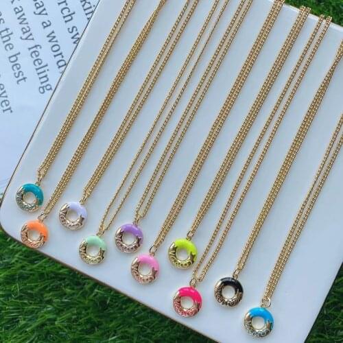 5PCS, NEW Design Donut Round Pendant Necklaces For Children Boys And Girls Best Friends Enamel Necklace Gold Chain Jewelry