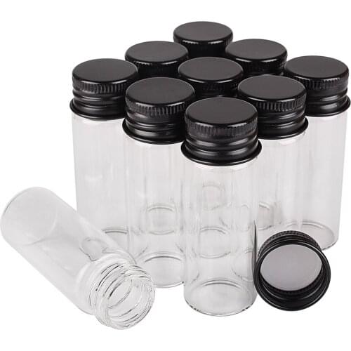 50 Pieces 14ml 22*60mm Small Glass Bottles Ink Perfume Bottles Tiny Jars Vials with Black Aluminum Caps for Wedding Craft DIY
