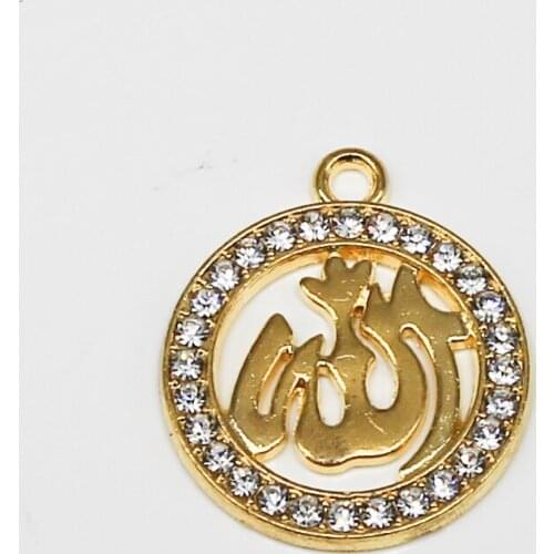 50PCS Gold Religion Muslim Islamic Allah Charm Rhinestone Pendant Necklace Bracelet DIY Jewelry Making Handmade