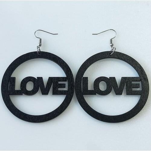 60mm Coffee Wood Hollow Out Love Faith Trust Natural Beauty Aware Letters Queen Earrings Vintage Wooden DIY Party Club Jewelry