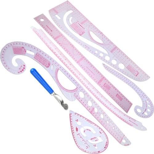 7pcs Plastic Multi Function Curve Ruler Mayitr Drawing Line Straight Sewing Clothing Tool Design Rulers For Pattern Making