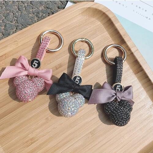 Diamond Drilling Wafer Ball Car Keychain Ladies Gift Mickey Bow Rhinestone Bag Pendant Car Key Ring Interior Accessories