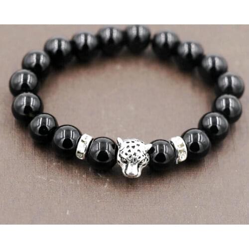 BPPCCR Lava stone Hand string prayer beads top gold Bracelets Leopard lion head Crystal Beads Elasticity pulsera Bracelet