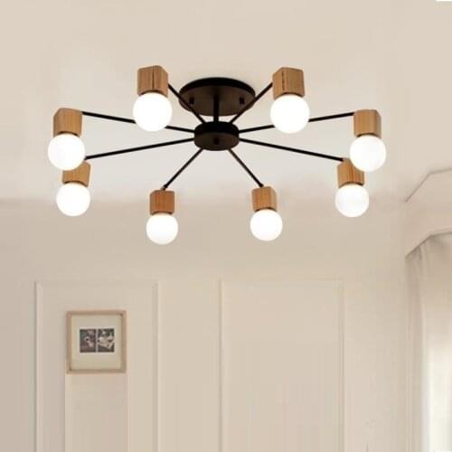 Nordic Wood Chandelier Lights Modern Home Living Dining Room Bedroom Aisle LED Wrought Iron Ceiling Lamp Luminaire Lampara Techo