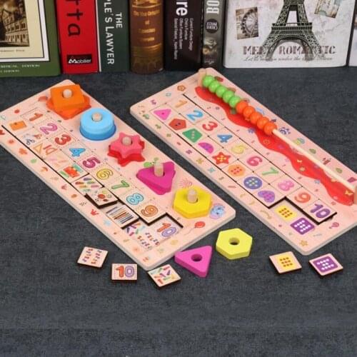 Montessori Childrens wooden puzzle digital letter shape learning cognitive puzzle Enlightenment education logarithmic board toy
