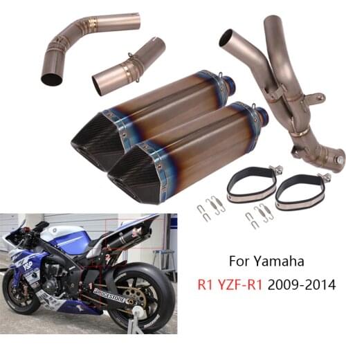 Dual-outlet for Yamaha R1 YZF-R1 2009-2014 Motorcycle 3 Mid Tube Delete Catalyst Slip On 2 51mm Exhaust Muffler Pipe DB Killer