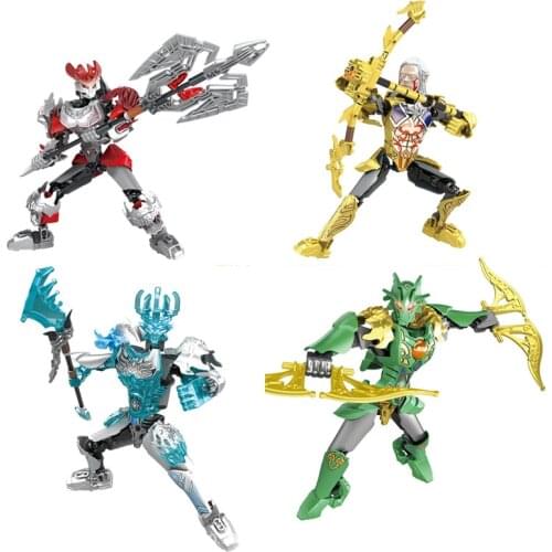 BIONICLE Jungle Fire Ice Gold Figures With Weapon Building Block Toys Set For Kids Boy Gift Compatible Major Brand 4pcs/Set