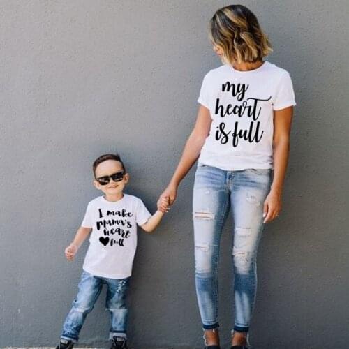 1pcs 1pcs My Heart Is Full I Make Mamas Heart Full Tee Mommy&Me T-Shirts Mom and Son Short Sleeve T Shirt Family Matching Shirt