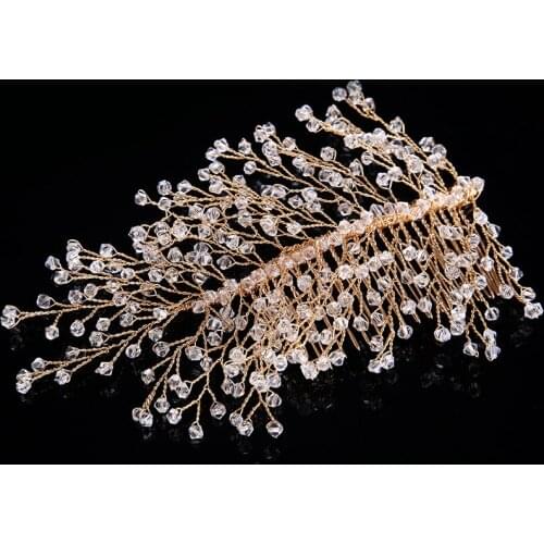 Gold Color Bridal Hair Combs Crystal Twig Shape Style Handmade Wedding Hair Jewelry Accessories Women Head Decoration Ornament