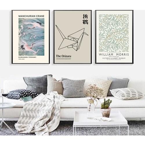 Canvas Art Print Painting Poster Japanese Style Landscape Painting Wave Crane Orizuru Wall Pictures Home Decoration Living Room