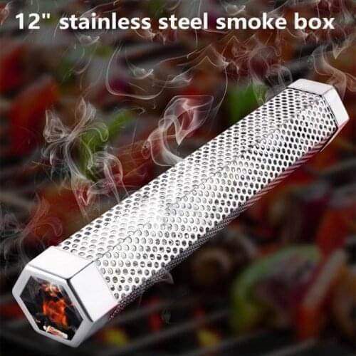 Barbecue Tool 304 Stainless Steel Smoked Tube Diamond Fruit Box Smoked Box BBQ Grill Perforated Mesh Smoker Filter Gadget