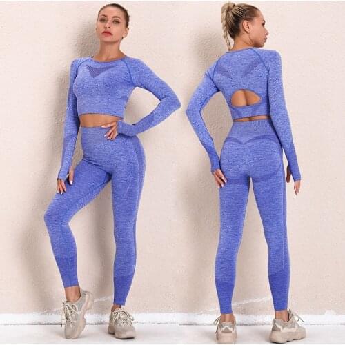 Seamless Yoga Set Women Fitness Track Suit Workout Sportswear Sports Suits Long Sleeve Shirts Top High Waist Leggings Yoga Pants