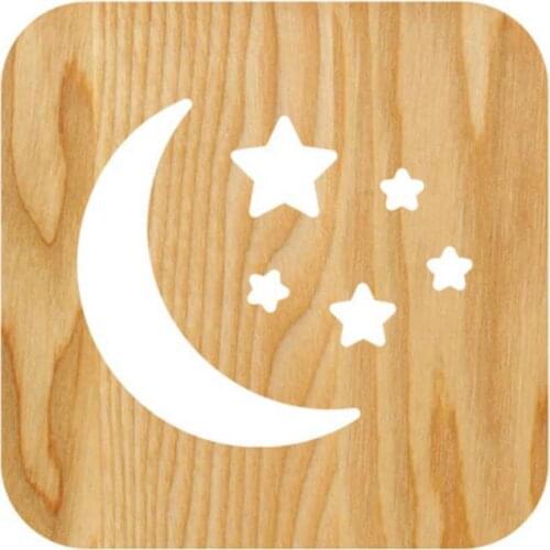 Cute Decoration Lamps Wooden Star Moon Hollow out Lamp LED USB Night Light Kids Bedroom Decoration Cartoon Night Light Bedside