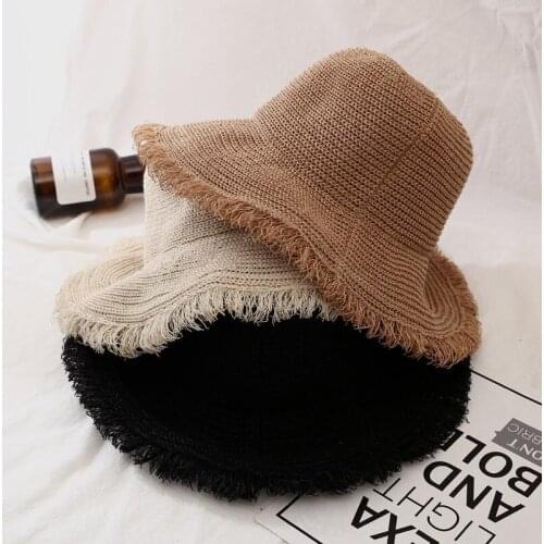 Fashion Women Hats for Women Wide Large Brim Beach Sun Hats with Fashion Solid Visor Hat Straw Cap Female Bucket Hat