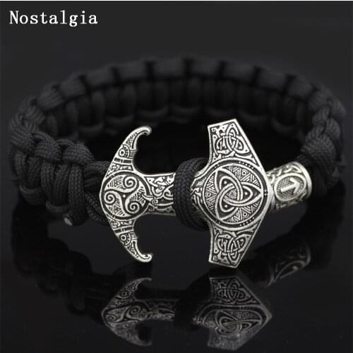 Mens Viking Talisman Thor Hammer Amulet Hammer Odin Raven Symbol Knot Bracelet Viking Bracelet Nordic Rune Bead Bileklik Bangle