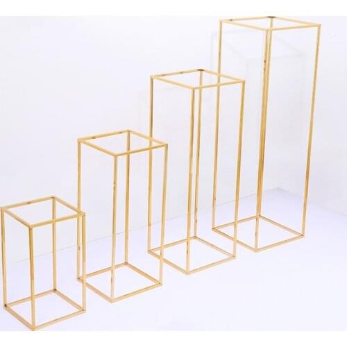 New 2021 Hot Gold Wedding Decoration 4pcs/set Iron Geometric Placed Props Road Iead T Station Supplies Rectangle Wedding Plinth