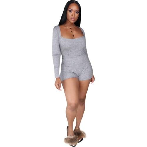 Summer New Sexy Sports Womens Wear Collar Long-Sleeved Gray Tight Shorts