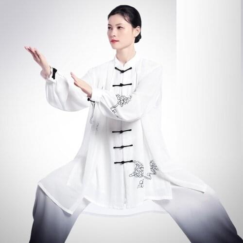 Tai Chi Clothing Martial Arts Suit Kungfu Uniform Taiji Clothes Qigong Costume Print For Men Women White Tai Chi Uniform TA2096