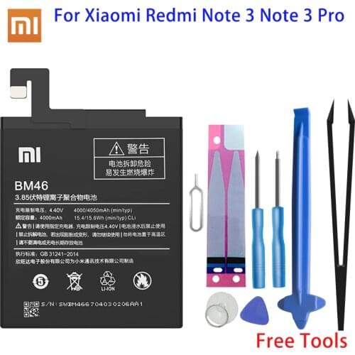 Xiao Mi Original BM46 Battery Real 4000mAh For Xiaomi Redmi Note 3 / Note 3 Pro Replacement Phone Batteries Free Tools