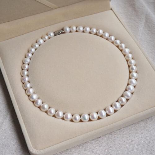 Natural 9-10MM akoya white pearl necklace 925 silver clasp round pearl, mother-in-law, jewelry, clavicle, mothers day gift