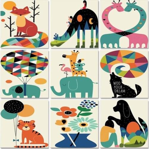 PhotoCustom Acrylic Paint By Numbers Cartoon Animals DIY 60x75cm Oil Painting By Numbers Cute Elephant Digital Canvas Painting D