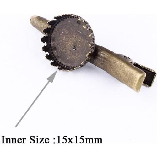 Fit 15mm Hair Clip Length 44mm Antique Bronze Pendants Setting Cabochon Cameo Base Tray Bezel Blank DIY Jewelry Finding