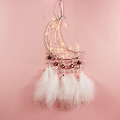 Handmade Moon Dream Catcher Feather Bead Hanging Decoration Ornament Gift Colorful Craft Dreamcatcher Wind Chimes Art Pendant