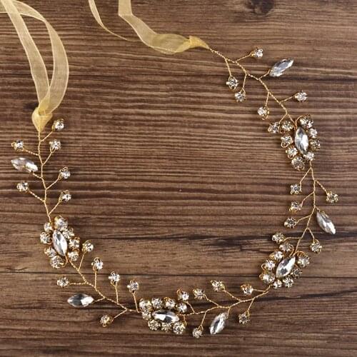 Gold Silver Color Crystal Bride Wedding Headband Crown Headdress Rhinestone Hairband Wedding Hair Accessories Women Hair Jewelry