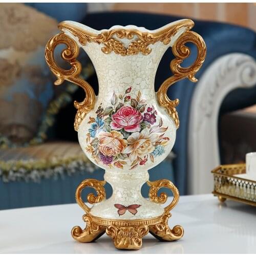 Luxury European Resin Vase Stereoscopic Dried Fowers Arrangement Wobble Plate Living Room Entrance Ornaments Home Decorations