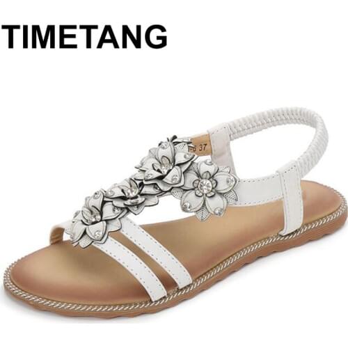 TIMETANGClassic Women Summer sandalias Vacation Flats Sandals Flower Rhinestone Flip Flops Holiday BeachShoes Women FootwearE485