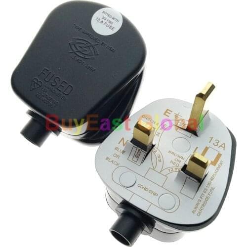 UK, Ireland, Malaysia, Singapore, Rewireable Main Power Plug BS1362 13A Fused Black Color