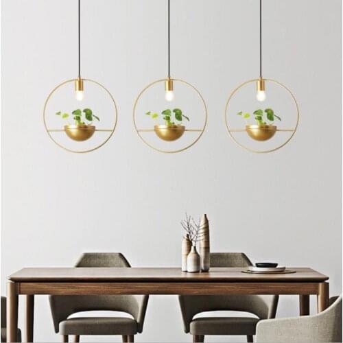 Modern Gold Single Ring Pendant Lights Plant Led Hanging Lamp Dining Room Bedroom Lighting Fixtures Home Decor Luminaire E27