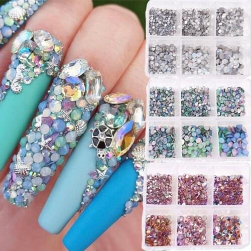 Rhinestones Gems Nail Art Decoration 3D Diamond Mixed Size Crystal Glass Nail Art Flatback AB Glitter Nail Charms Accessory 1Box