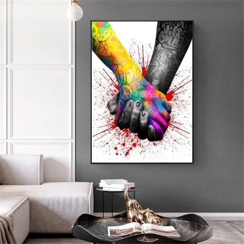 Inspirational Artwork Holding Hands Canvas Posters and Prints Abstract Street Wall Art Paintings WORLD UNITY Theme Home Decor