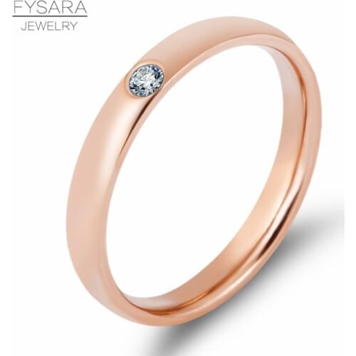 FYSARA Stainless Steel Simple CZ Crystals Round Rings For Women Wedding Tail Finger Love Ring Female Couple Jewelry Wholesale