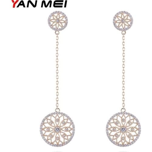 YANMEI Hollow Out Round Geometric Dangle Earrings For Ladies Elegant Crystal 2Circles Earring Fashion Jewelry YME7621