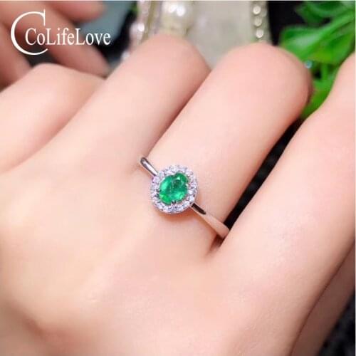 CoLife Jewelry 925 Silver Emerald Ring for Engagement 4*5mm Natural Emerald Silver Ring Sterling Silver Emerald Jewelry